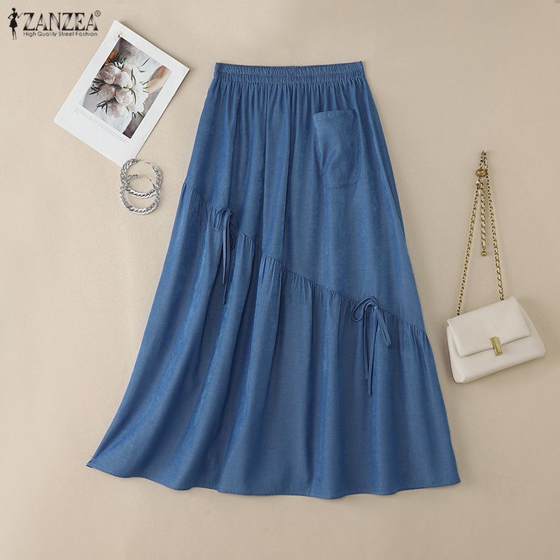 ZANZEA Womens Loose Casual Solid Color Long Skirts