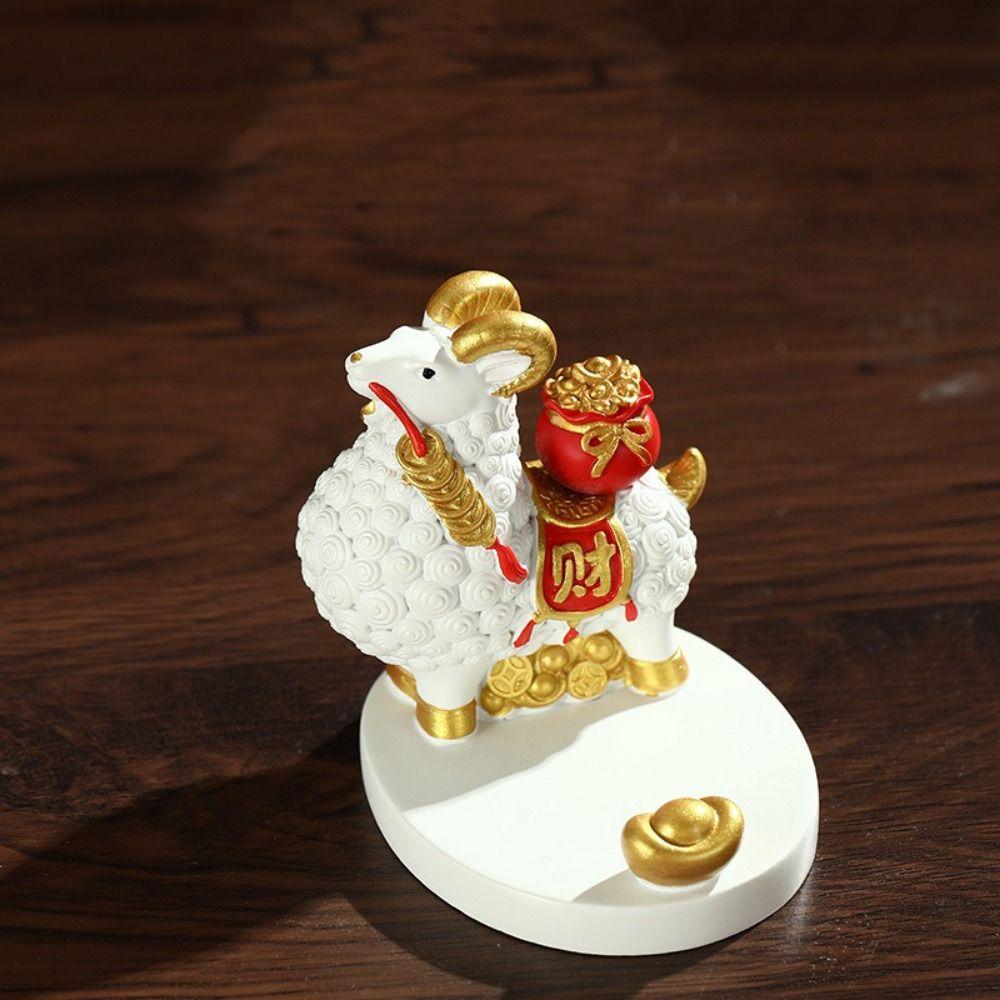 Resin Sheep Desktop Ornament Miniature Zodiac  Sheep Figurine Sheep Phone Holder  Home Decor