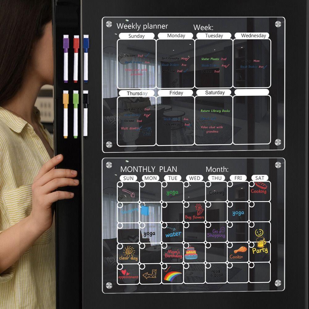 Magnetic Monthly Calendar Memo Clear Planning Note Board Erasable Note Blackboard Set  Office