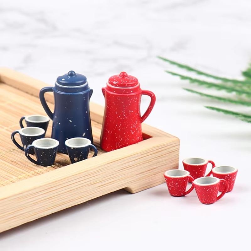 5Pcs Miniature Kettle And Cup Set For 1/12 Dollhouses Accessories And Creative Dollhouses Landsacping Decoration
