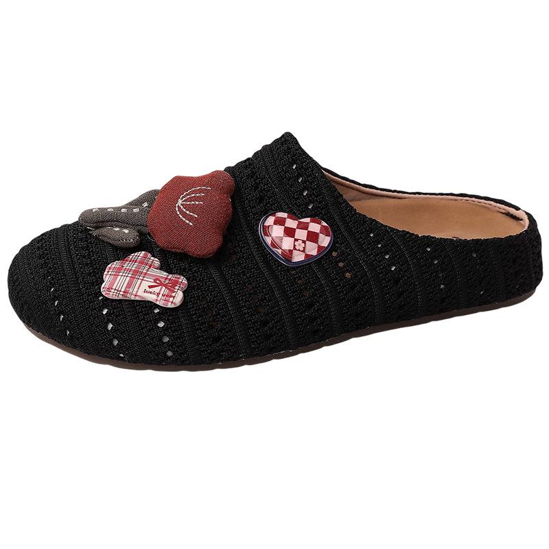 Cartoon fashion cute hollow woven bag head slippers women's summer retro versatile home breathable flat bottom cool slippers
