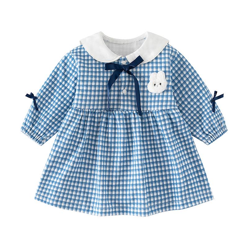 

Spring Autumn Baby Girls Cute Plaid Princess Dress - Pure Cotton Skirt 120 cm