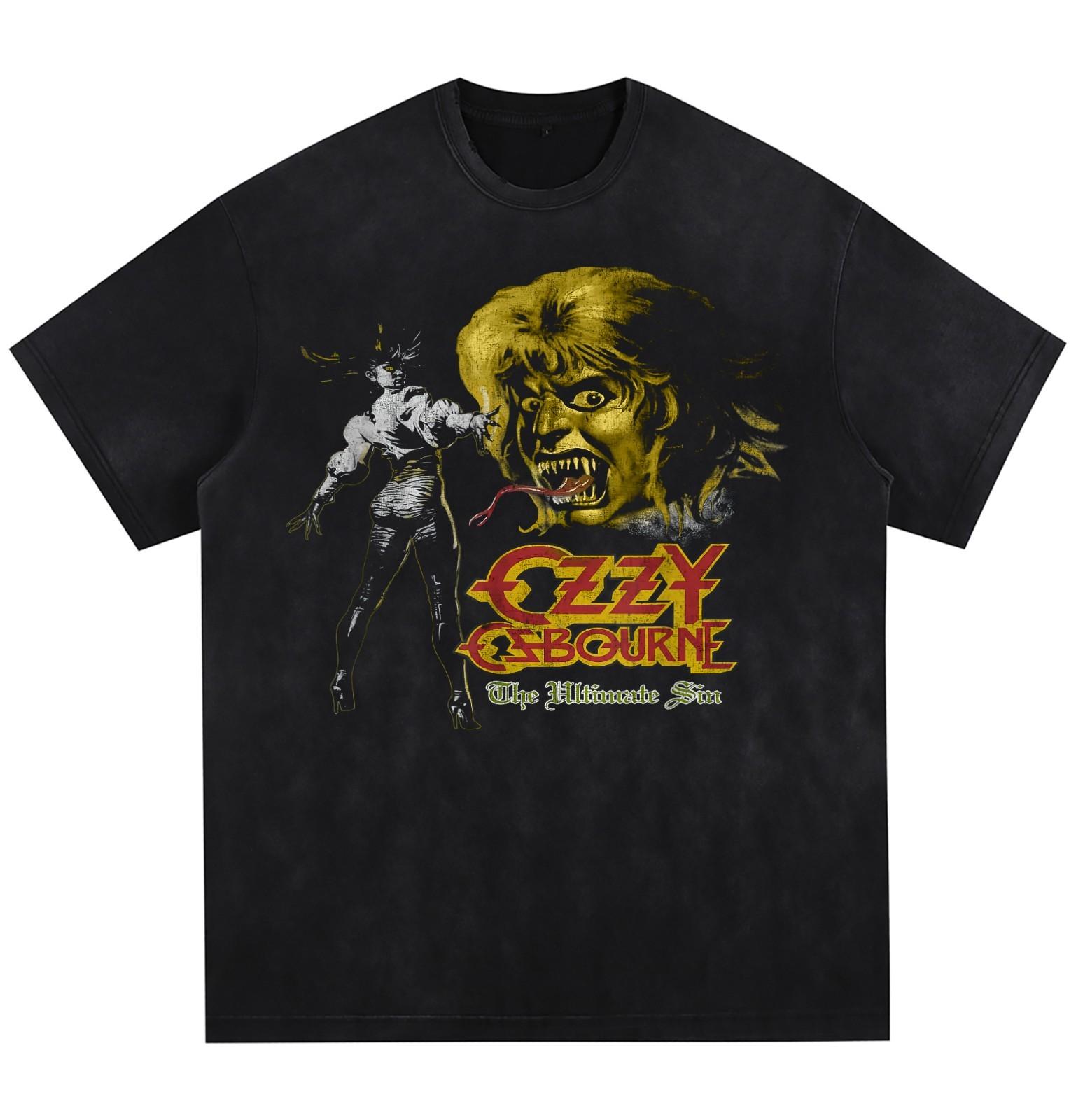 [ACID WASHED FRAYED] The Ultimate Sin Tour 1986 Ozzy Osbourne Reprint T shirt. XL