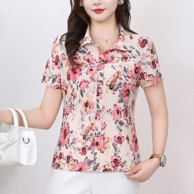 New Summer Short Sleeve Pullover Shirt for Moms Middle Aged Women's Elastic T-shirts