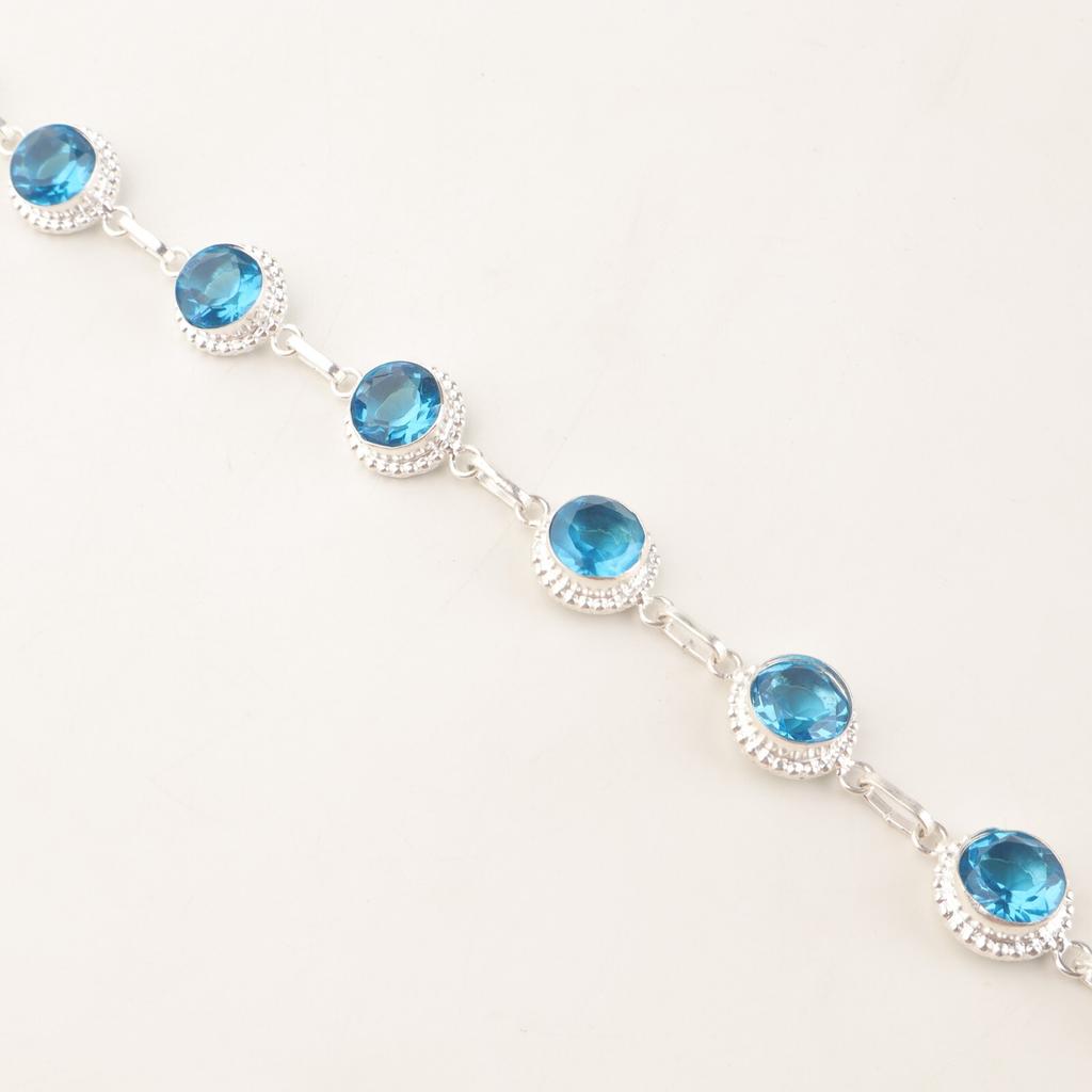 Swiss Blue Topaz Gemstone 925 Sterling Silver Jewelry Bracelet Bridesmaid Gift RB-9-1