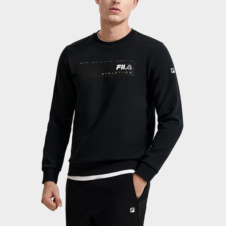 FILA Fitness Series Striped Logo Printed Round Neck Sports Knit Sweatshirt Men Sweatshirt Deep-Black A11M311209F-BK