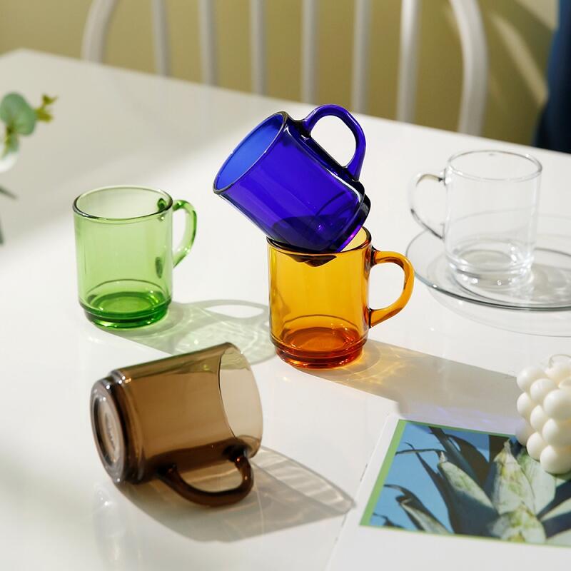 French Colorful Heat-Resistant Glass Dura-Rex Mug Plate 2-Piece Set