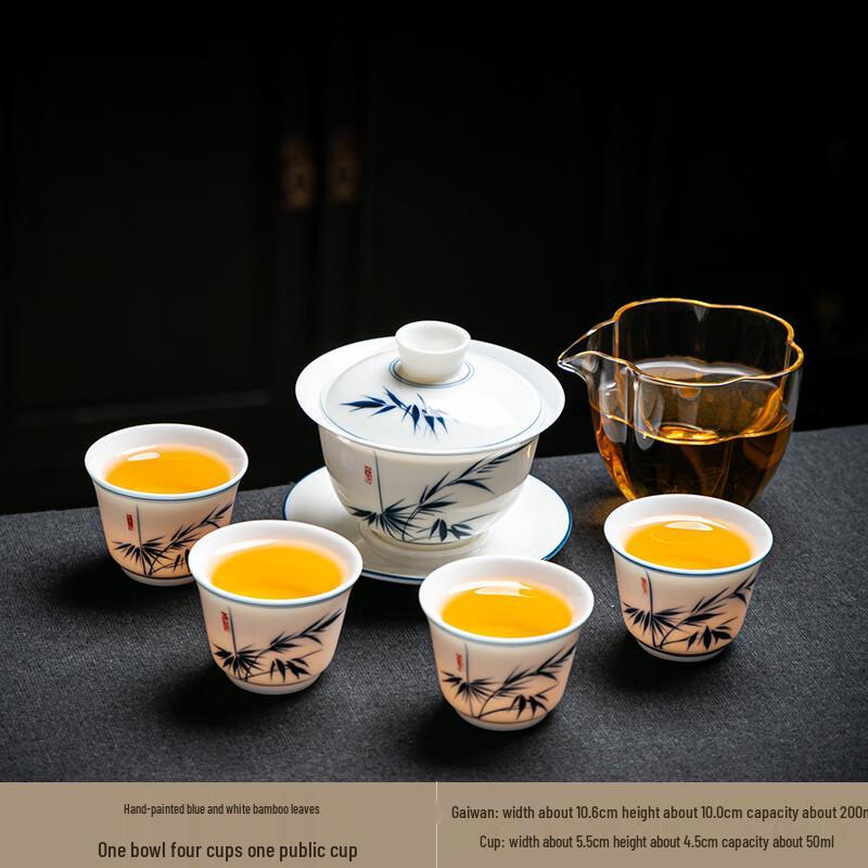 Hand-painted Ceramic Bamboo Rhyme Gaiwan Kung Fu Tea Set