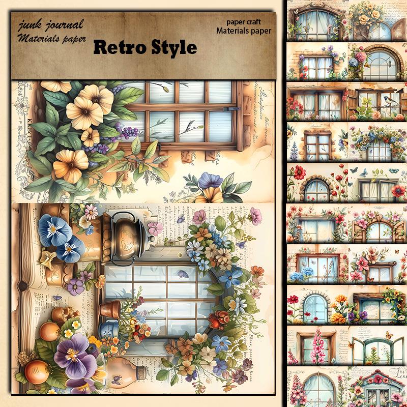 

Vintage Building Plant Flower Pattern Paper, 14x20cm, 10 Sheets for Decoration