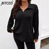 Women's Fashion Casual Solid Color Print Long Sleeve V Neck Blouses & Shirts