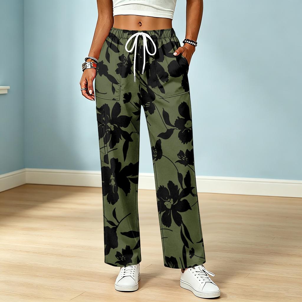 Women's Color Drawstring Elastic Waist Pants with Pockets for Casual and Work Wear