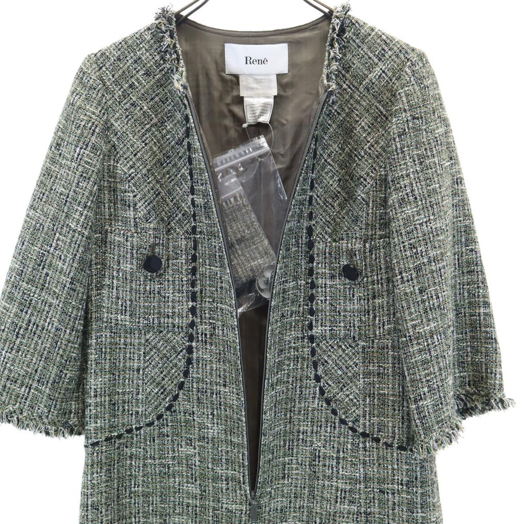 Unused Rene Made In Japan Short Sleeve Tweed One Piece 36 Green Women Used