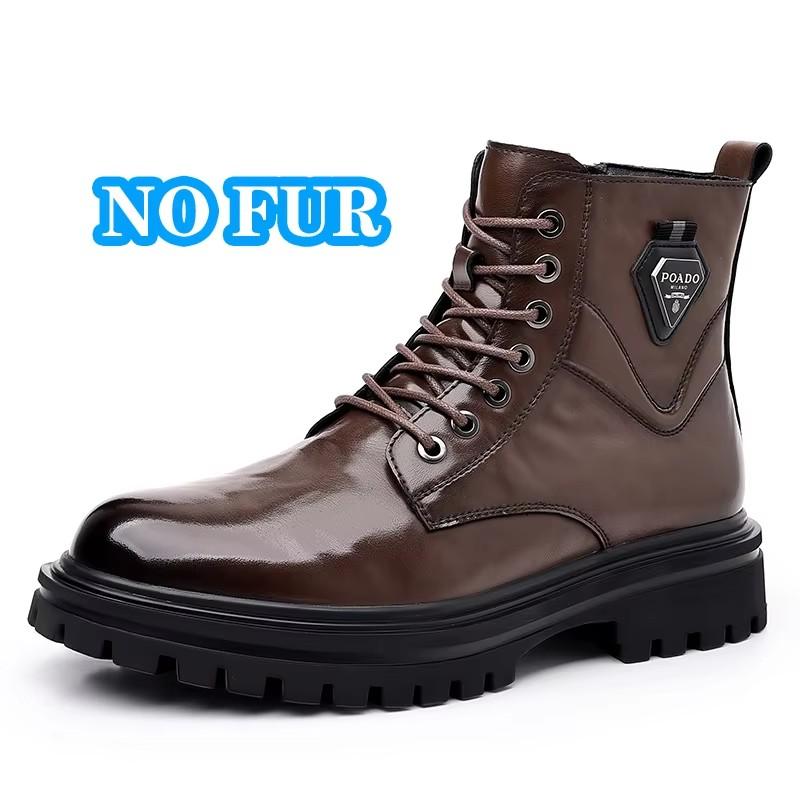 Fashion Casual Leather Ankle Boots Man Round Toe Motocross Boots Outdoor Plus Velvet High Top Shoes Warm Plush Fur Winter Boots for Men