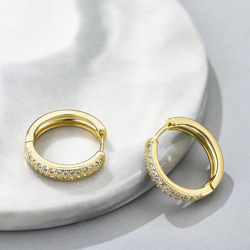 Classic Round Hoop Earrings For Women AAAA Zirconia Gold Color Elegant Wedding Huggie Ear Buckle Fashion Daily Jewelry Earrings