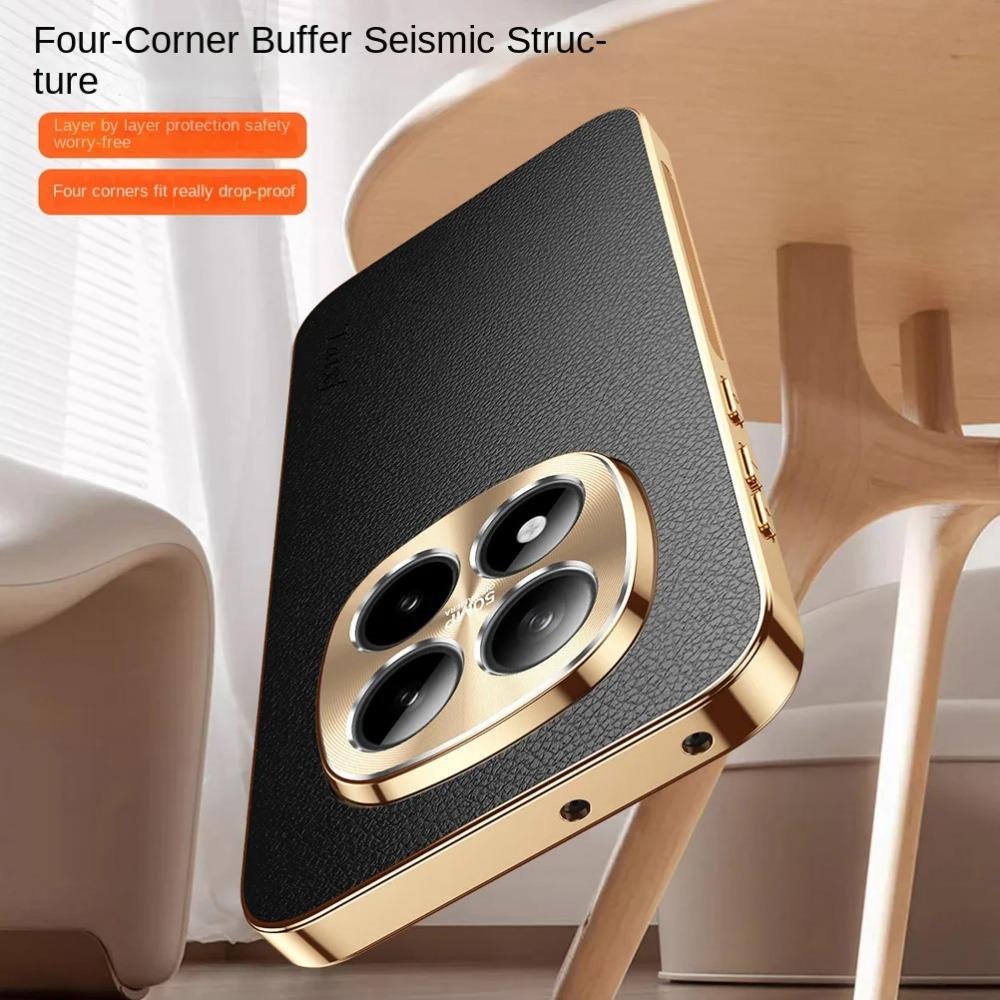 Luxury Premium Plating Glossy Edge Leather Case For Redmi Note 15 Pro 14 Pro Plus 4G Camera Raised Full-protect Shockproof Cover