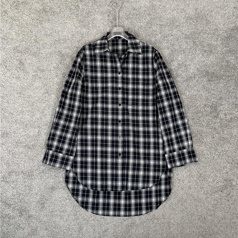 

Рубашка свободного покроя в стиле знаменитостей в стиле ретро в клетку - топ в корейском стиле Lazy [Распродажа, возврат невозможен] Medium чёрный