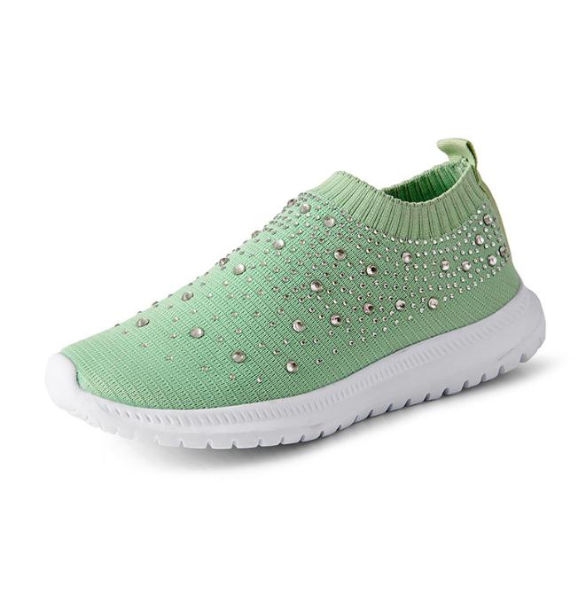 Women's Lightweight Breathable Mesh Elastic Casual Shoes Striped Rainbow Rhinestone Shoes