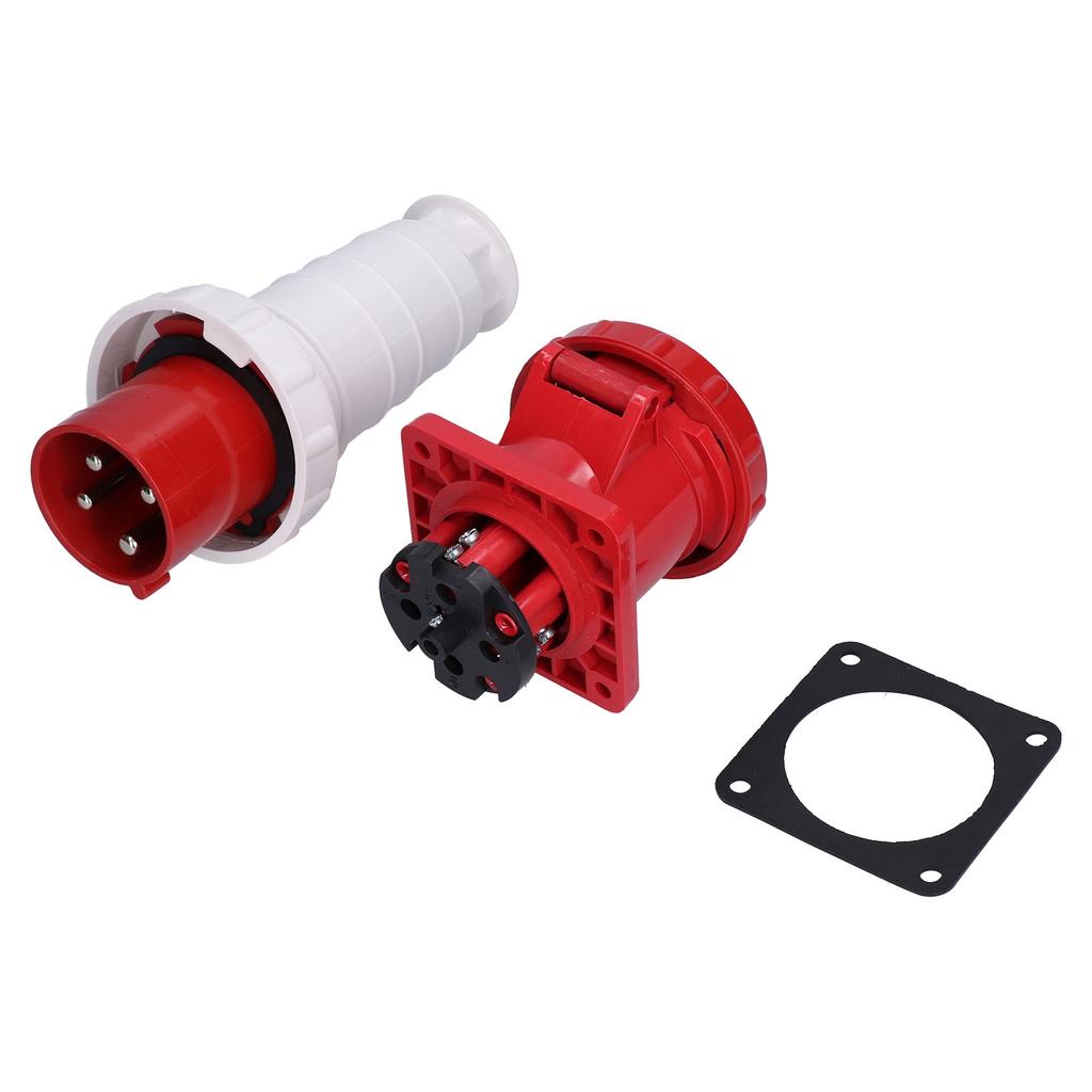 Set Conector de Alimentare Industrial cu 3 Faze și 4 Pini, Priza și Fișă, Ascuns, Impermeabil, 380415V 63A 3P+E