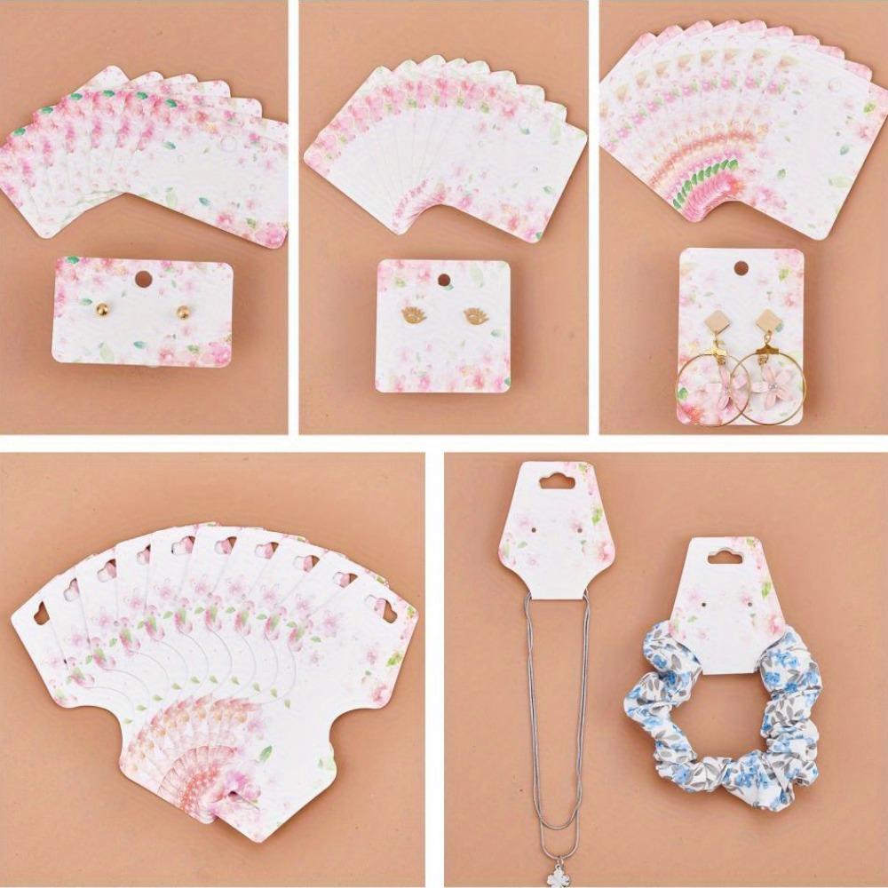 140pcs Flower Pattern Jewelry Packaging - 140pcs/Set, 4 Styles White Cardboard Display Cards for Earrings Necklaces Pinkish Tone Versatile Stylish