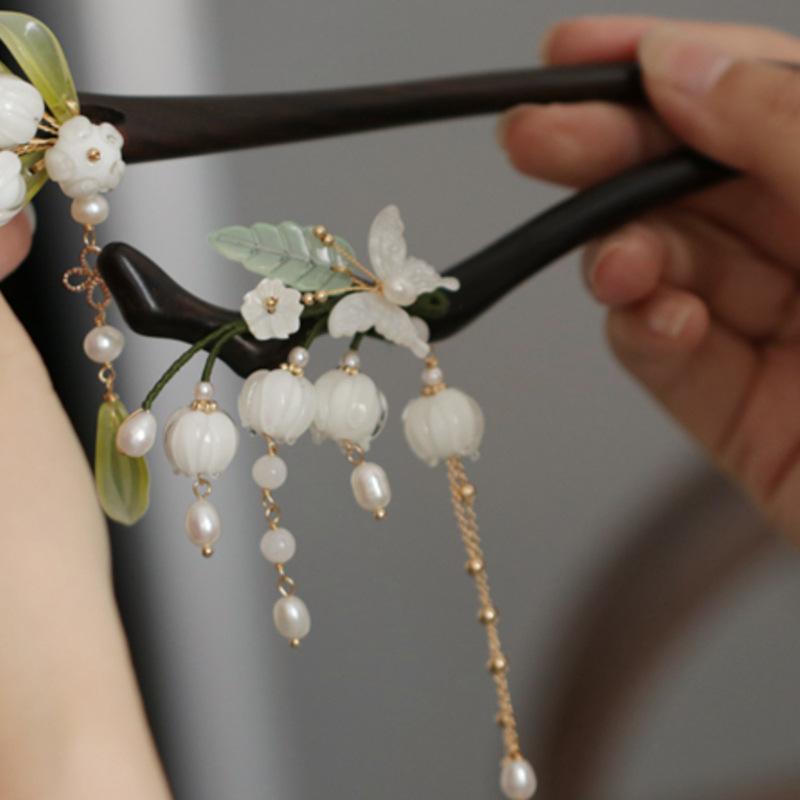New Chinese Flower Pearl Tassel Hairpin Guochao Fashion Retro Hairpin Hanfu Versatile New Hairpin Hair Accessories Women