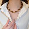 1pc Women'S Oval Resin Geometric Choker Necklace | Vintage Beaded Sweater Chain In Umber Color, Ideal for Daily Wear and Valentine'S Day Gift