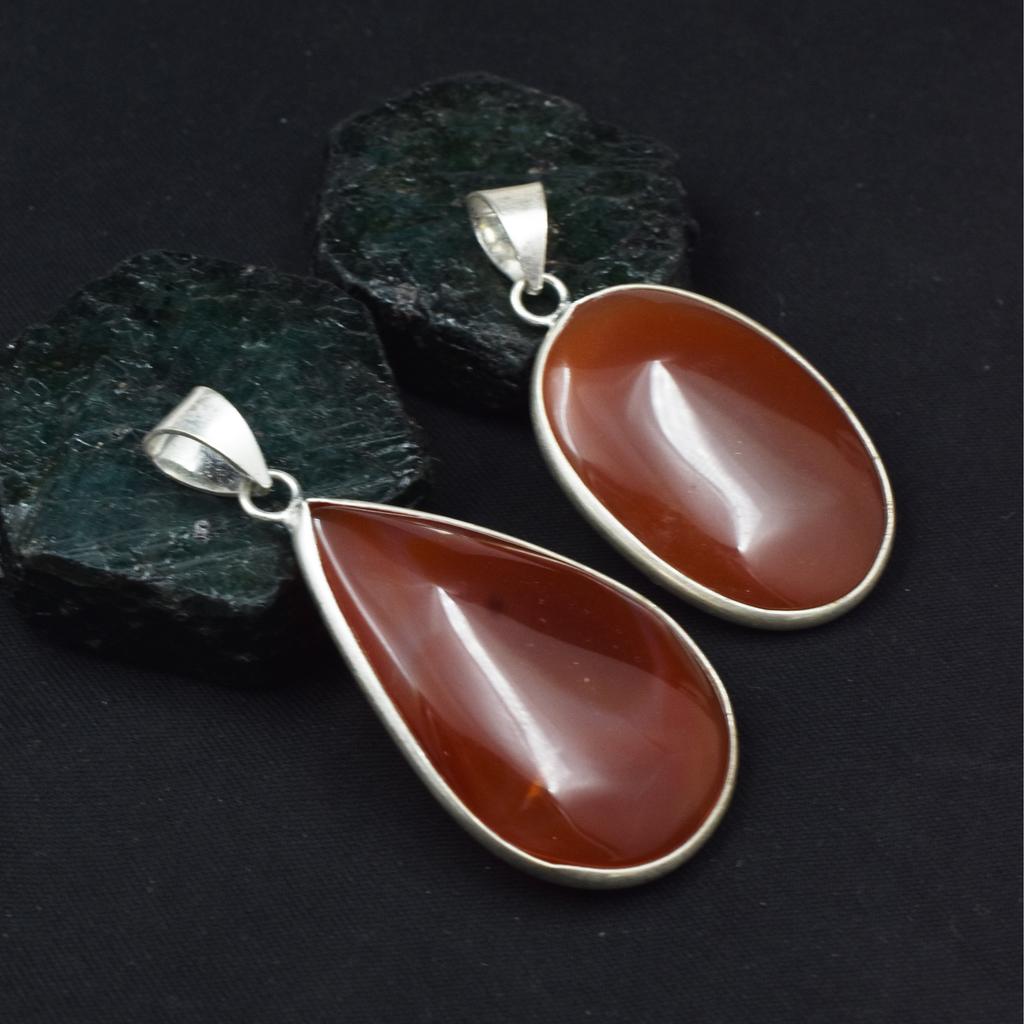 Oval-Pear Red Onyx Natural CERTIFIED Gemstone 925 Sterling Silver Pendant 100 Ct AR-1722
