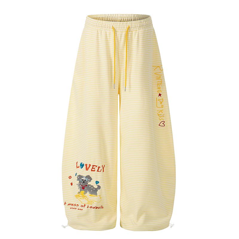 Women s American Retro Stripe Puppy Sweatpants - Spring 2026 Loose Fit, Slimming, Street Dance Casual Pants S жёлтый