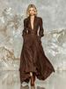 Women Deep V Neck Long Sleeve Belted Ruched High Low Maxi Dress Solid Color Casual Dress