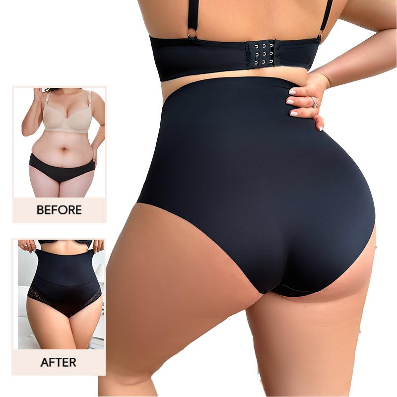 Plus Size Women High Stretch Brief Abdomen Shaping Underwear Sexy Lace Butt Lifter Soft Panties High Waist Shapewear Lingerie