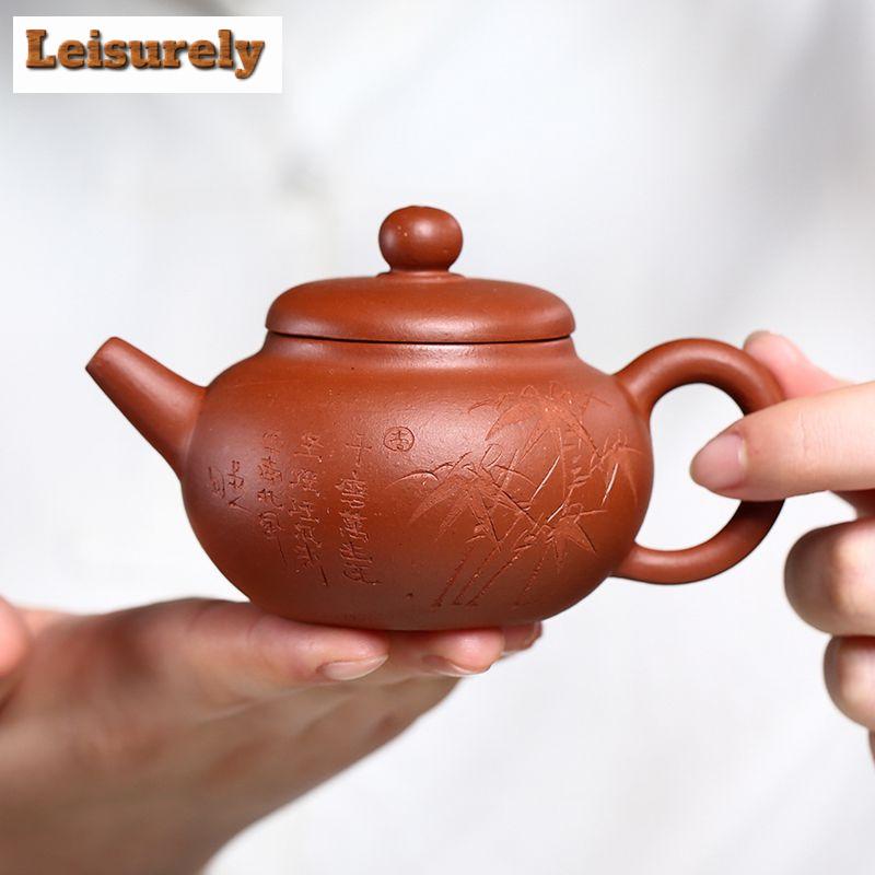 130ml Traditional Yixing Purple Clay Teapot Handmade Bamboo Pot Raw Ore Dahongpao Mud Tea Brewing Kettle Zisha Teaset Decoration