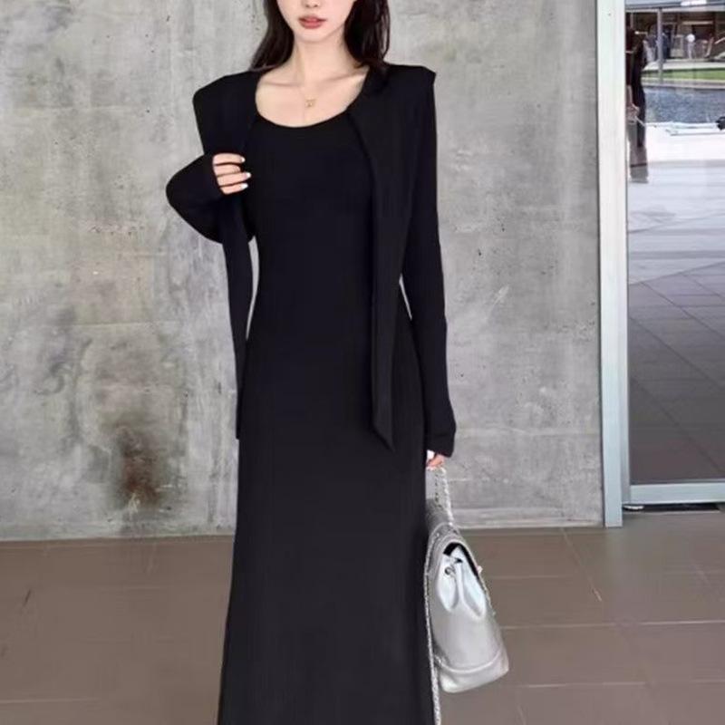 

Women s Slimming French Style Long Sleeve Dress - High Waist, Hip-Hugging, Long Skirt for Spring and Autumn XL чёрный