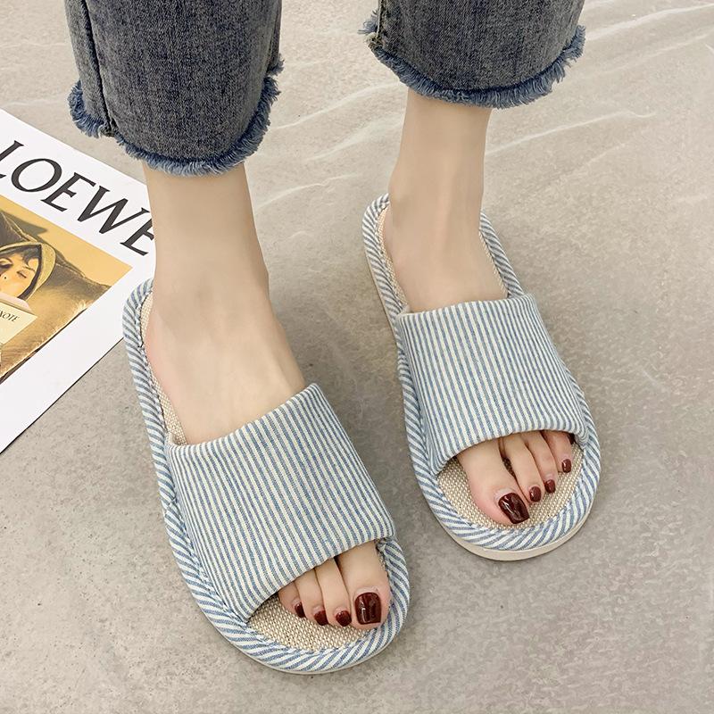 Linen cool slippers women's summer indoor silent non-slip home home couple home indoor cotton and linen men's comfort