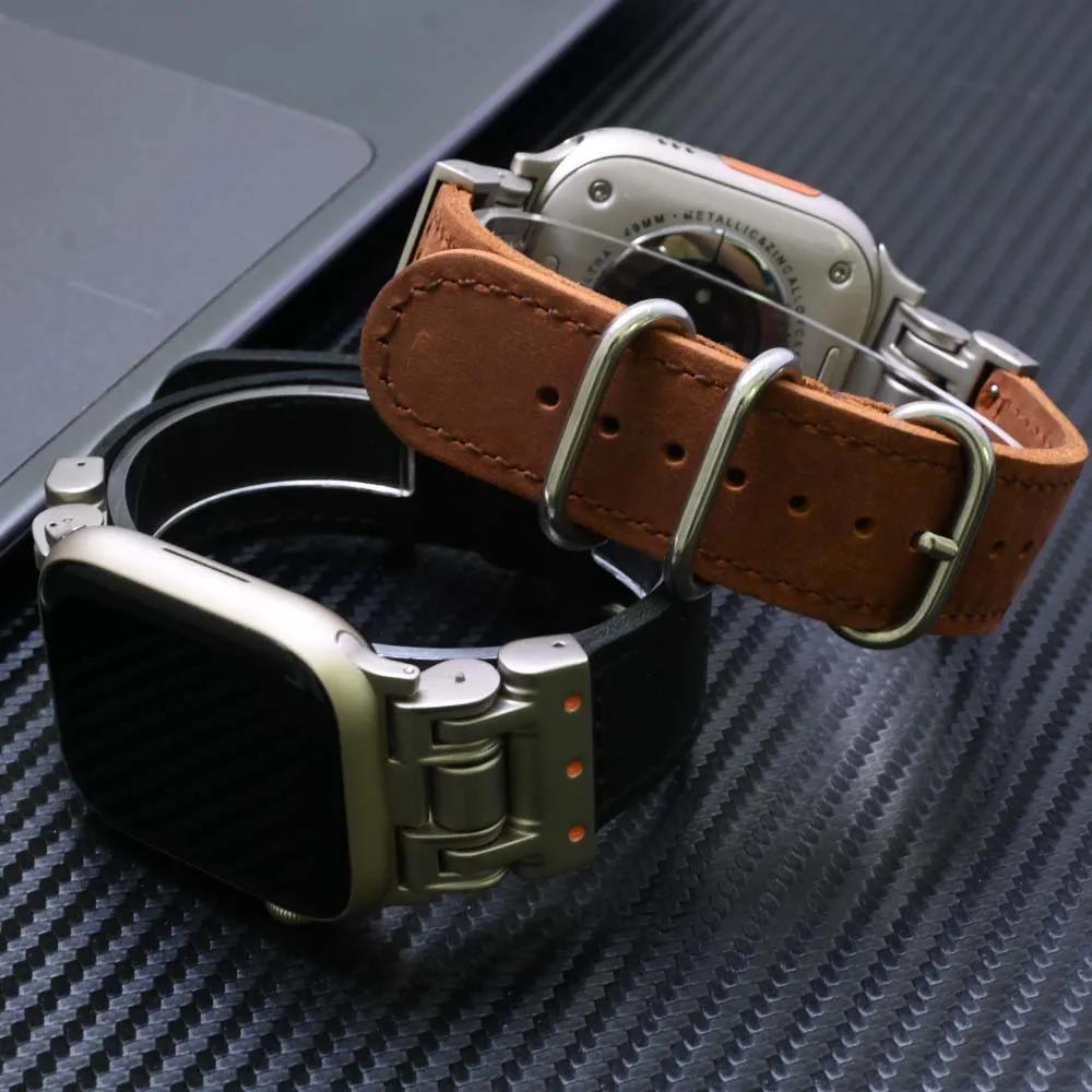 Soft Leather Strap for Apple Watch Ultra 2 49mm Series 10 9 8 7 46mm 45mm Men Luxury Band for iWatch 6 5 4 Se 44mm Loop Bracelet
