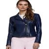 Noora Women's Navy Blue Motorcycle Leather Cropped Jacket Casual Wear Jacket Party Wear Jacket
