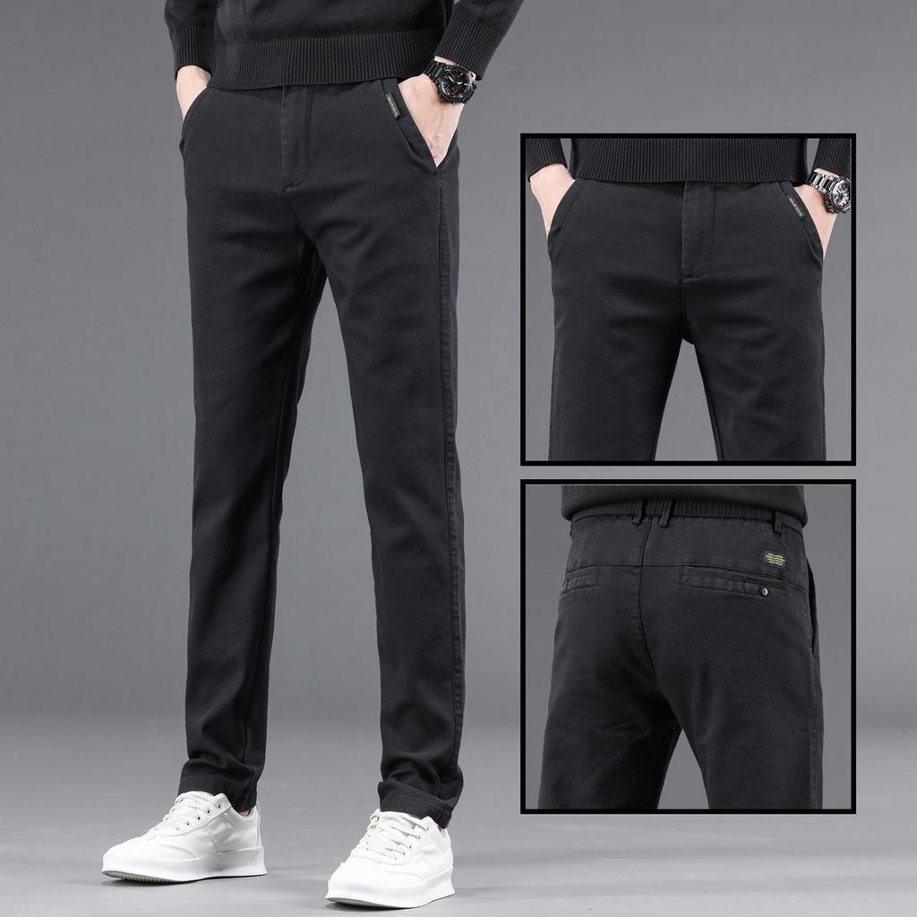 Autumn and Winter Thickened Men's Casual Pants Elastic Loose Straight Slim Business High-end Versatile Long Pants Men's Clothing