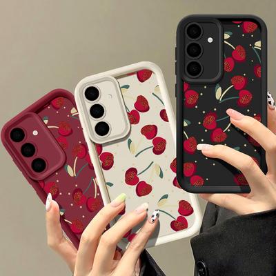 Kirschdruck Weiche Matte Handyhülle für Samsung S25 Ultra S24 FE S23 Plus A56 A16 A36 A55 A06 A26 A15 A35 A05 TPU Linsenschutz Stoßfeste Abdeckung