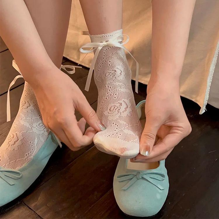 Women's Cute Lace Mary Jane Socks - Medium Tube, Calf-Length, Thin, Sweet, Summer Style.
