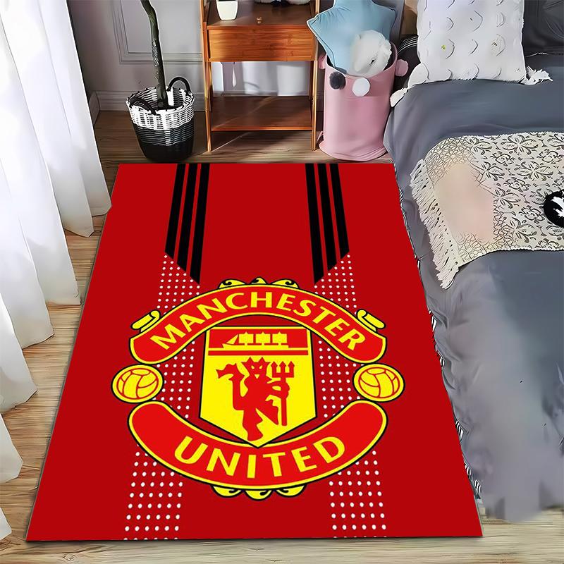 Tappeto Rosso con Logo Manchester United, Strisce Nere e Disegno a Punti Adatto per l'uso come antiscivolo per divani di soggiorno e camera da letto