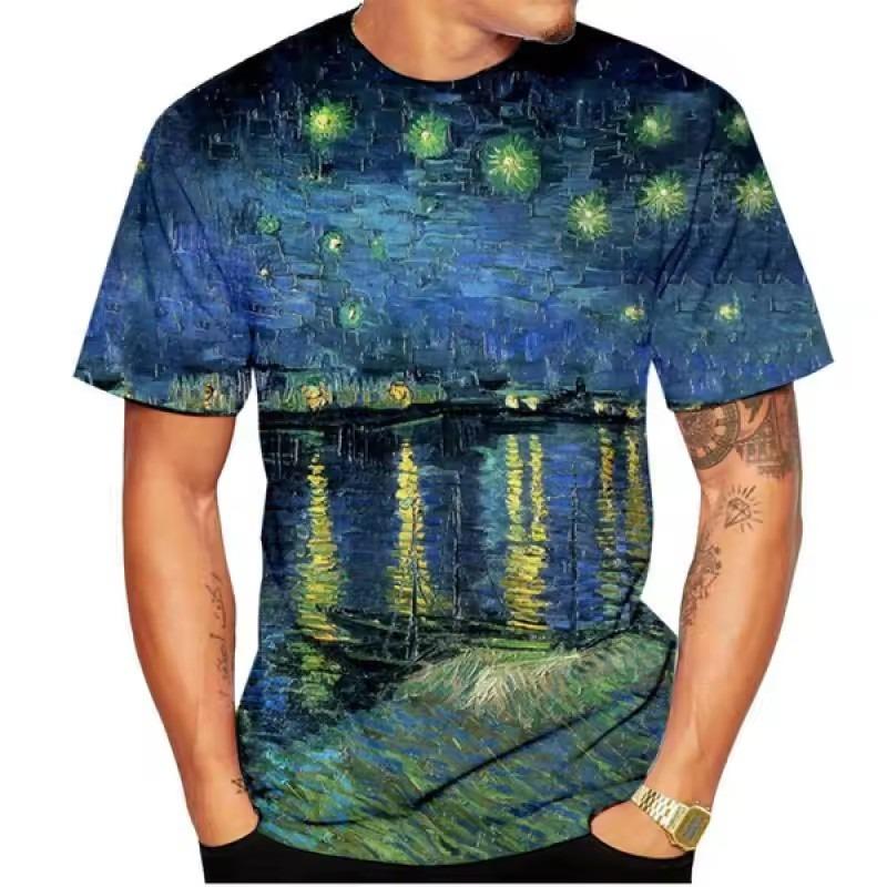 Van Gogh Umělecká Trička Květinový Květinový 3D Potisk Pánské Streetwear Tričko s Krátkým Rukávem Nadměrné Harajuku Pánské Topy Trička Oblečení
