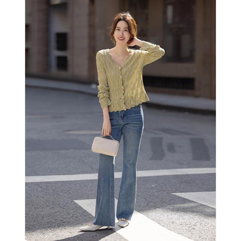 Demana Women's V-Neck Jacquard Knit Cardigan