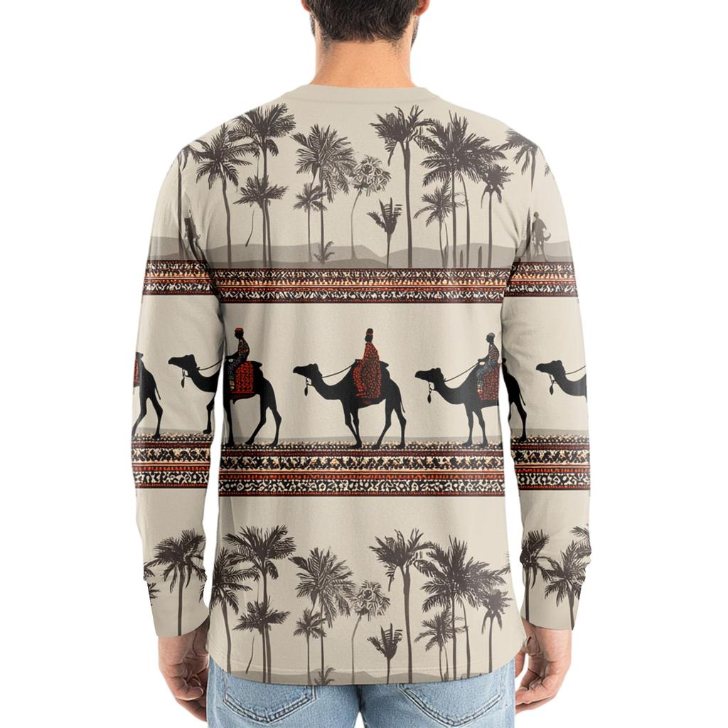 Men's V-neck Casual Fashion Printed Long-sleeved T-shirt Top