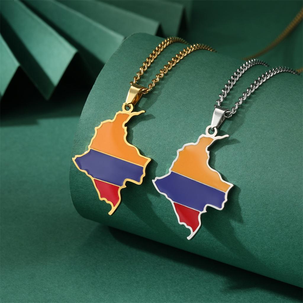 EUEAVAN Latin American Country Map Necklace Stainless Steel Haiti Argentina Venezuela Colombia Chile Flag Jewelry Gift Wholesale