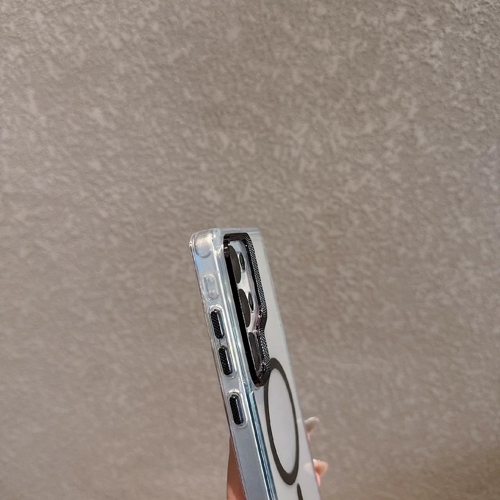 For Samsung Galaxy S24 Ultra Case Compatible with MagSafe PC+TPU Clear Phone Cover with Diamond Texture Lens Frame