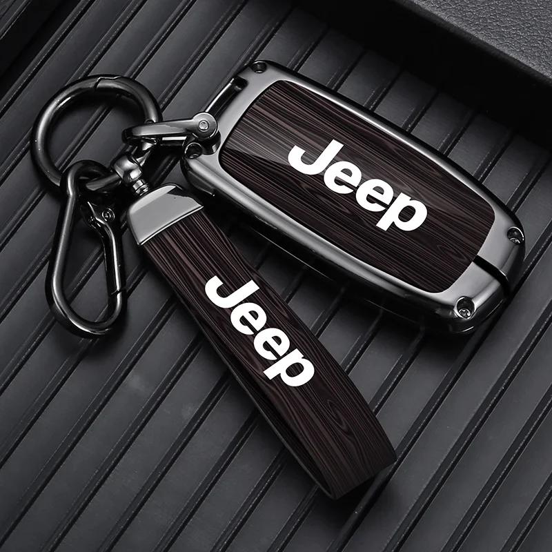 For Jeep Zinc Alloy Wood Grain Car Key Case For Jeep Grand Cherokee WK2 KL Wrangler JK Renegade Commander Compass 2018 2022 A