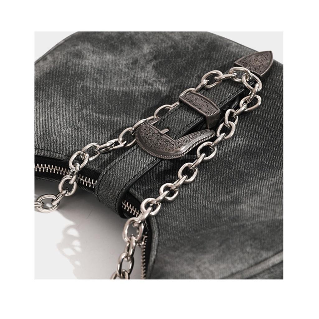 IELGY Women's Chain Portable Crescent Bag, Retro Shoulder Canvas Underarm Bag