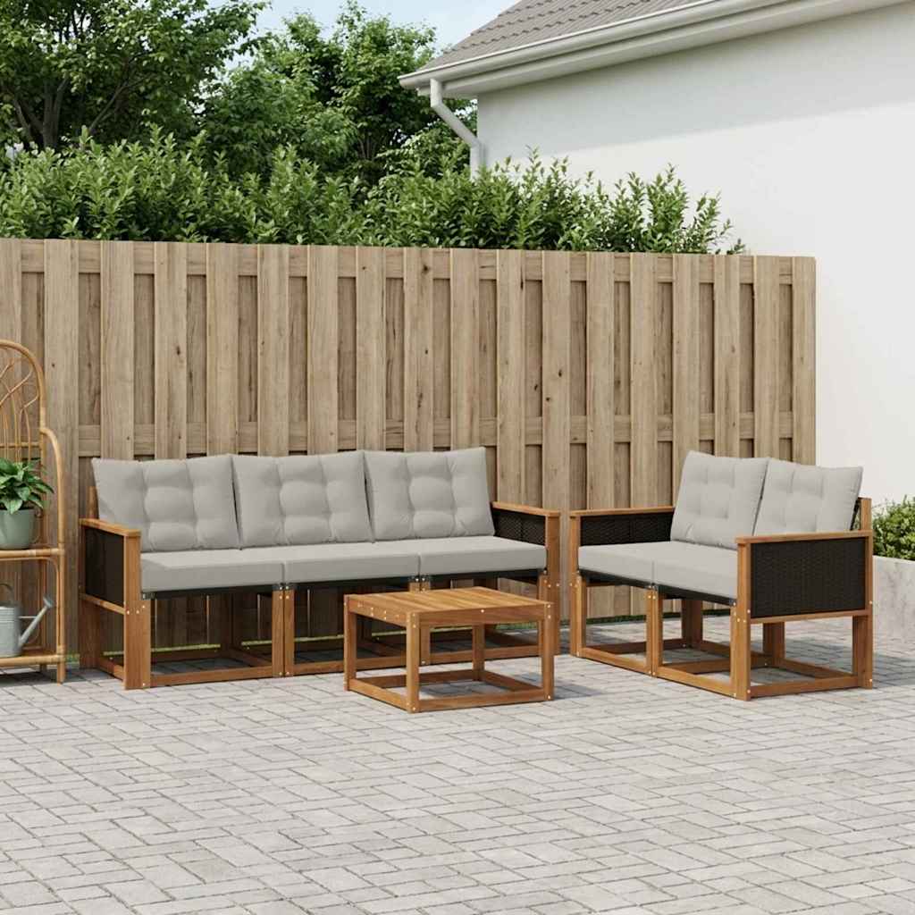 Outdoor Sofa Set with Cushions 6 pcs Natural and Light Grey