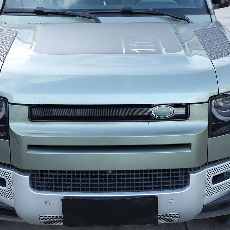 For Land Rover Defender 90 110 130 2020-2024 ABS Carbon Fiber Car Front Grille Trim Cover Car Accessories