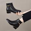 Pointed short boots women's autumn and winter metal buckle low-heeled cotton boots simple temperament fashion boots women's flat boots