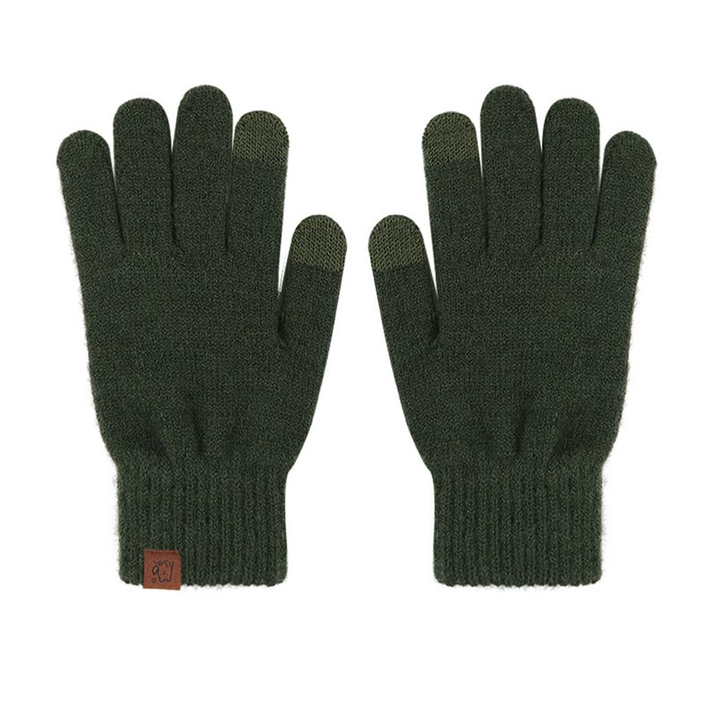 Knitted Gloves For Warm Outdoor Use, Solid Color With Fleece And Windproof Yarn Gloves For Cycling