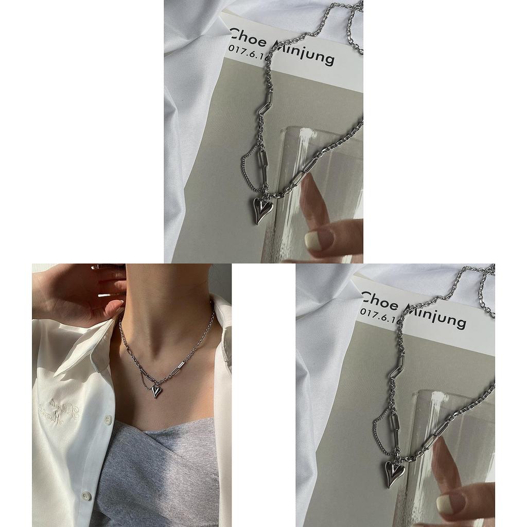 Titanium Steel Heart Pendant Necklace With Cross Chain For Women And Men